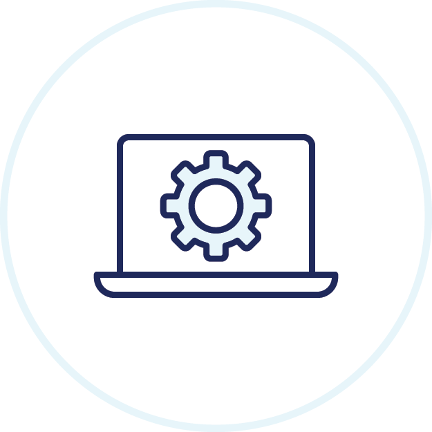 Laptop with gear icon.
