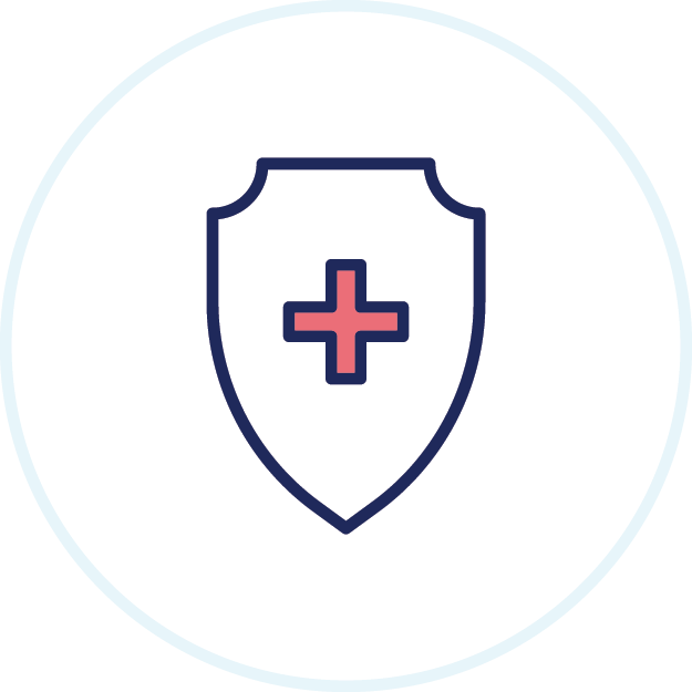 Shield with emergency health symbol icon.