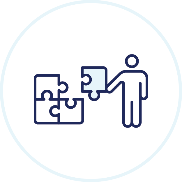 Person with puzzle pieces icon.
