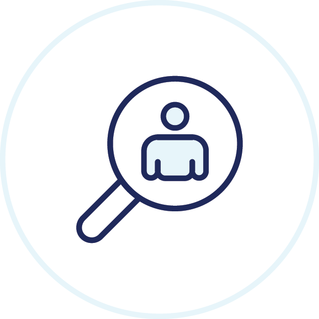 Person in magnifying glass icon.