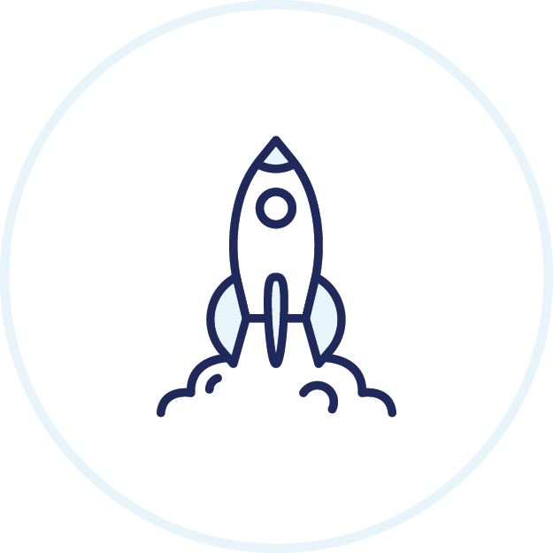 Rocketship taking off icon.