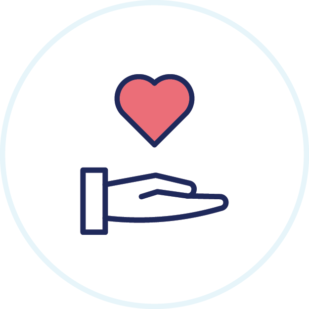 Hand reaching out with a heart icon.