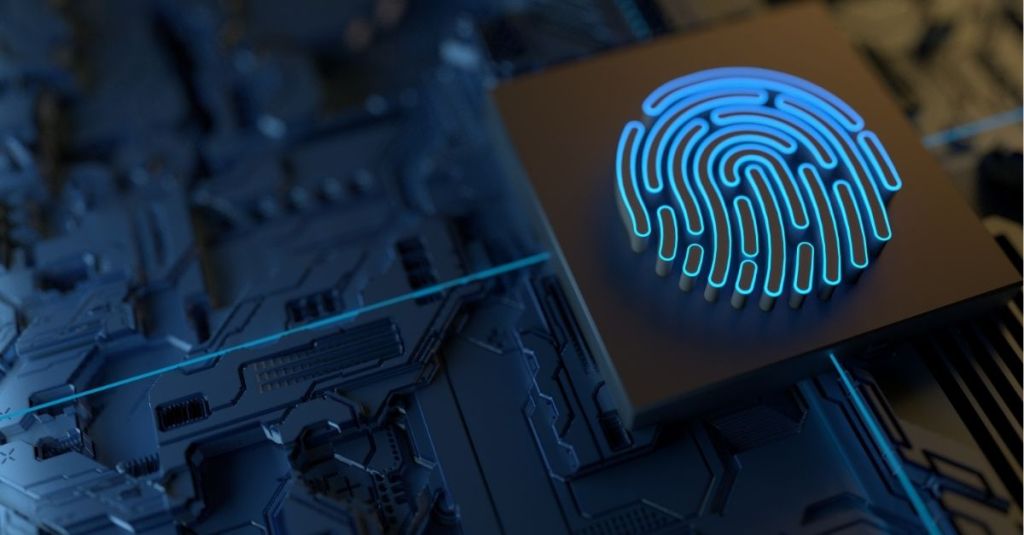Fingerprint icon with a wireframing background