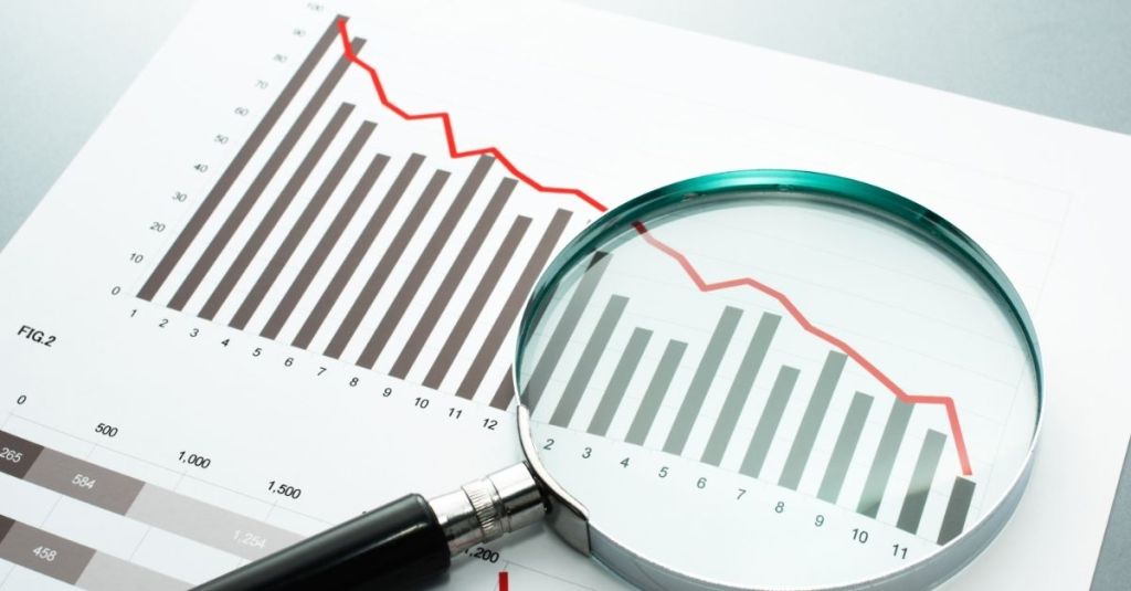Decreasing chart and magnifying glass