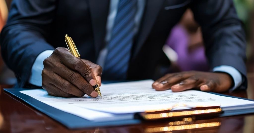 Man signing document