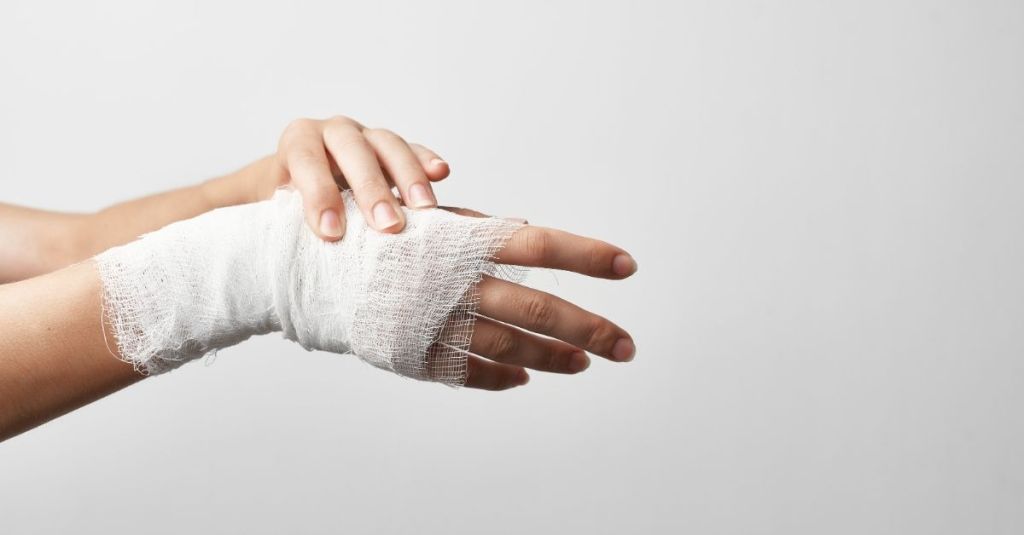 Hand wrapped in gauze