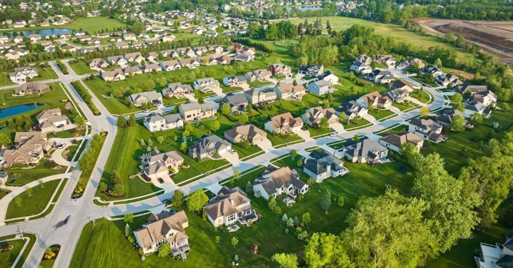 Aerial view of a neighborhood