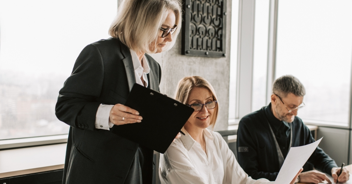 Employees having a meeting at the office