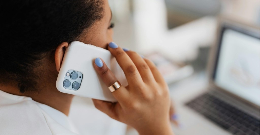 A woman on a phone call