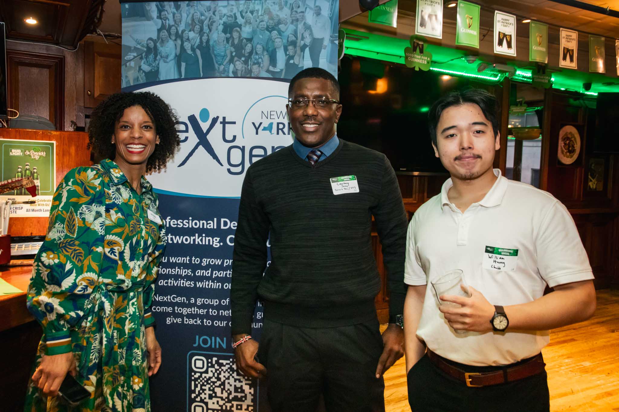 Jacquie Kelly Kaden ( RLK Insurance), Courtney James (Sarvis Insurance), and William Huang (Chubb) at the NextGen NYC Shamrock Social.