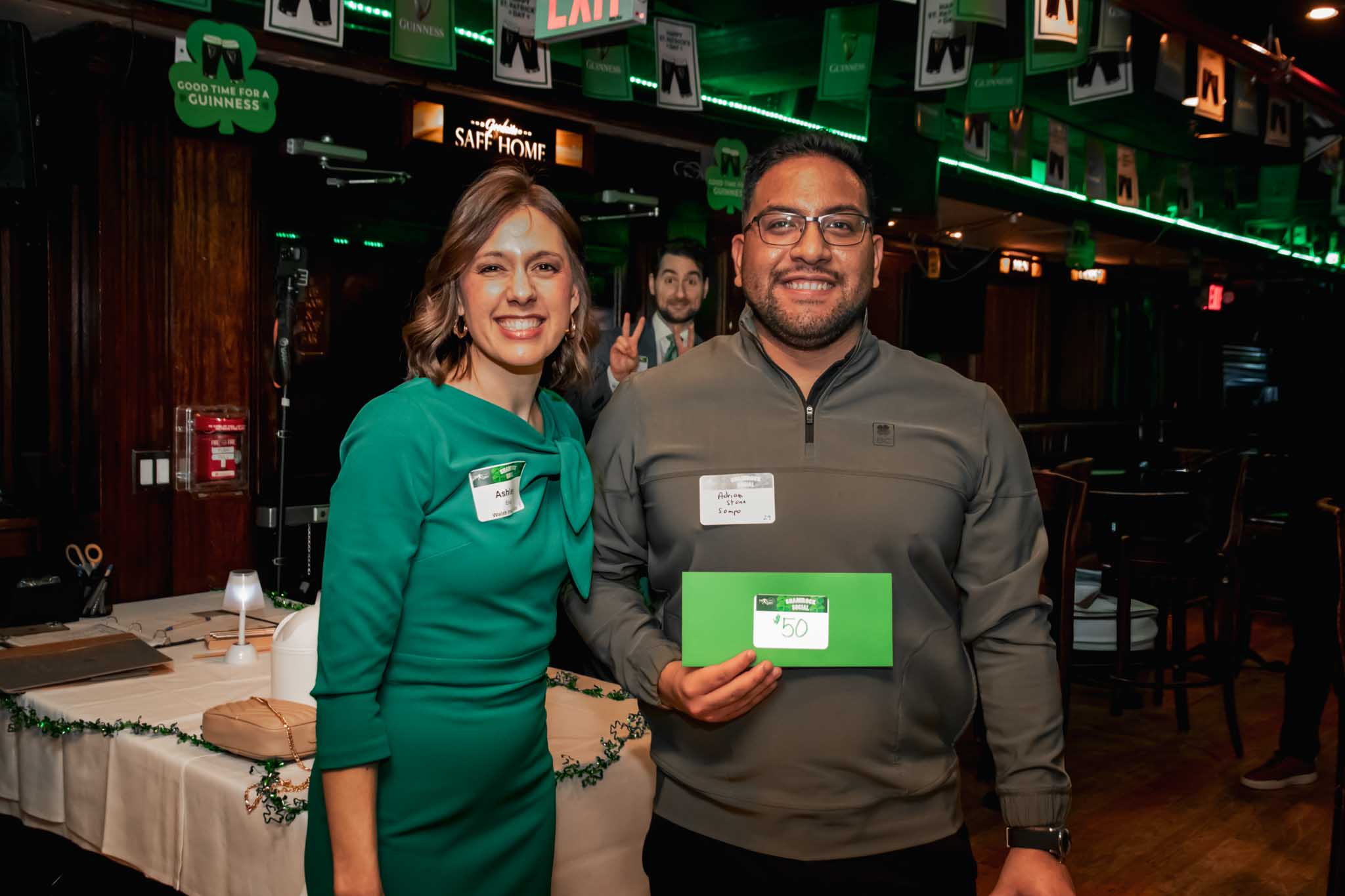 Ashley Engl (Walsh Insurance) and Adrian Stone (Sompo) at the NextGen NYC Shamrock Social.