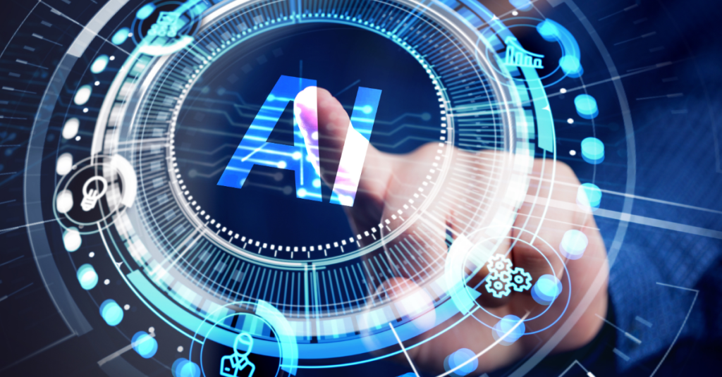 Finger pointing at digital button with "AI" in the center